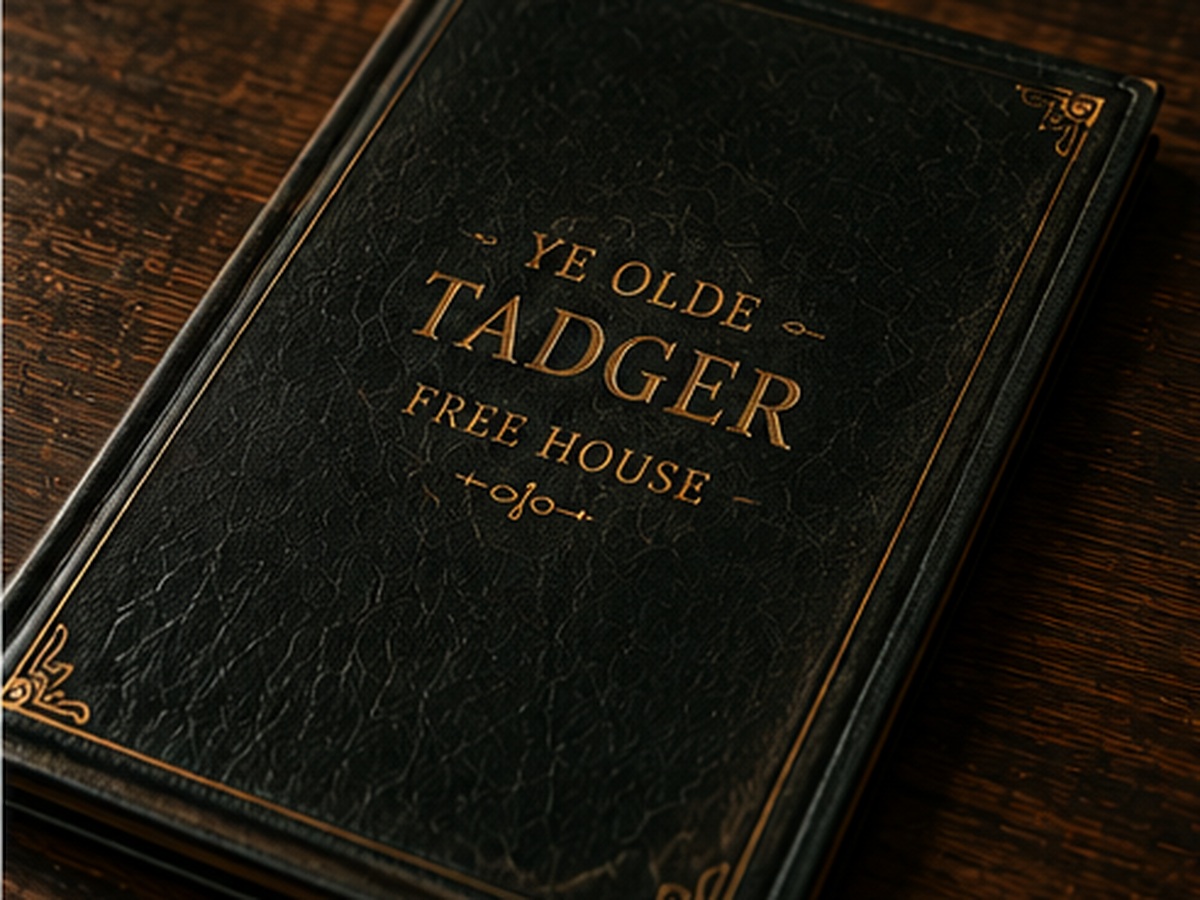Ye Olde Tadger food and drink menu on a wooden pub table