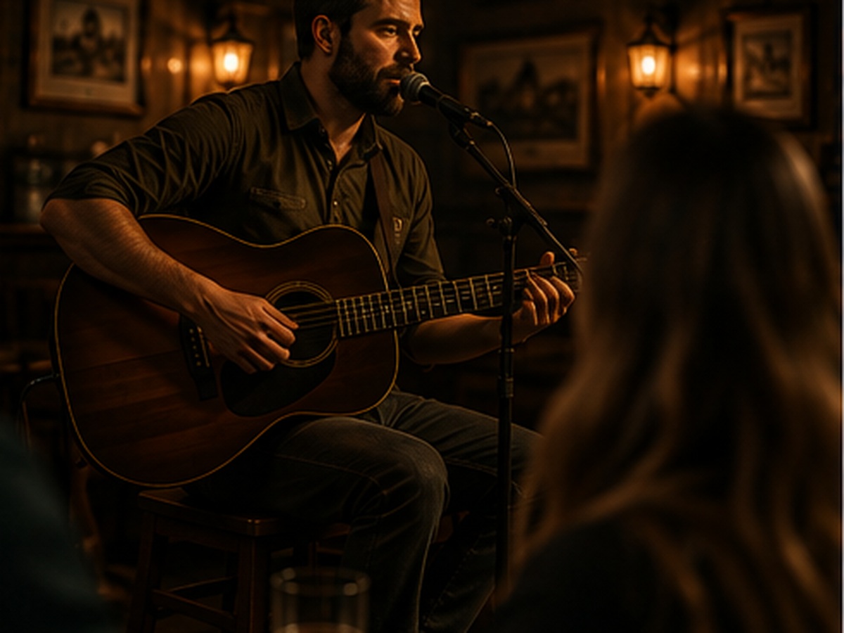 Acoustic musician performing live inside Ye Olde Tadger